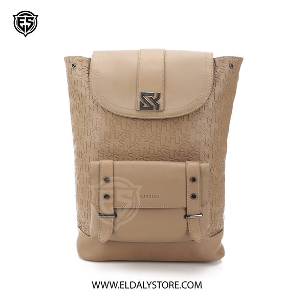 Sunsilk Embossed Monogram Faux Leather Backpack – Beige