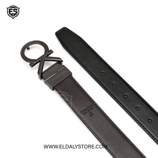 Calvin Klein Men’s Reversible Leather Belt with CK Monogram Buckle