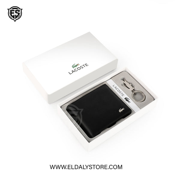 Lacoste Men’s Leather Wallet & Keychain Set