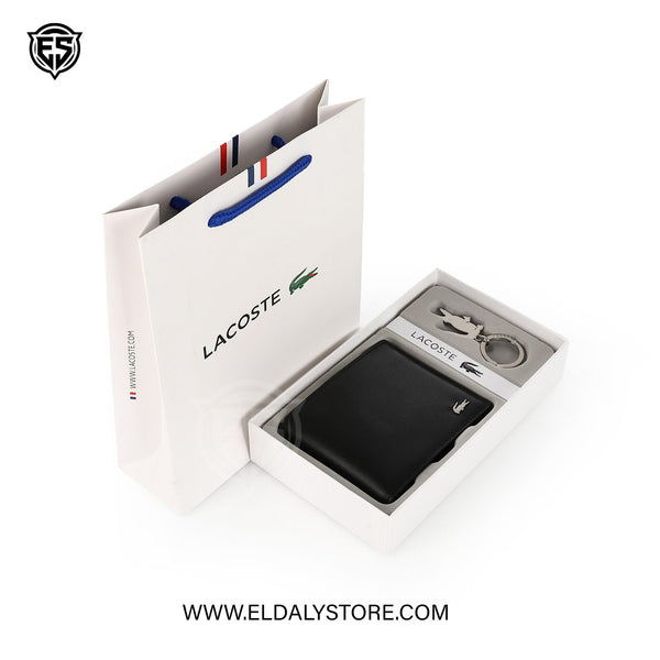Lacoste Men’s Leather Wallet & Keychain Set