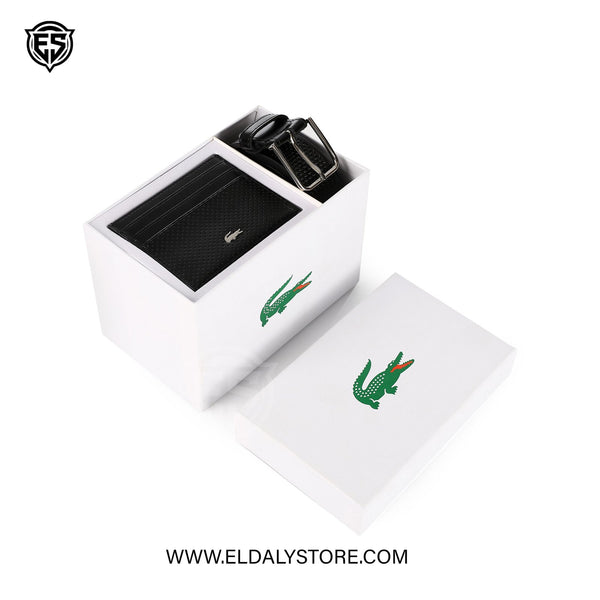 Lacoste Men’s Leather Belt & Card Holder Set