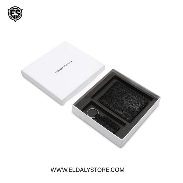 Emporio Armani Pebbled Leather Card Holder & Keychain Set