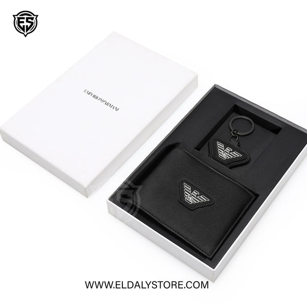 Emporio Armani Textured Wallet & Keychain Set