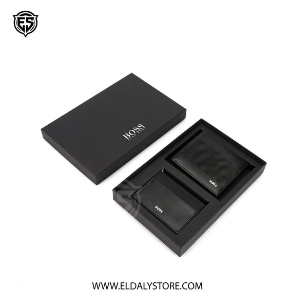 BOSS Men’s Grained Leather Wallet and Card Holder Set