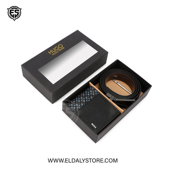 Hugo Boss Leather Belt and Wallet Essentials Set