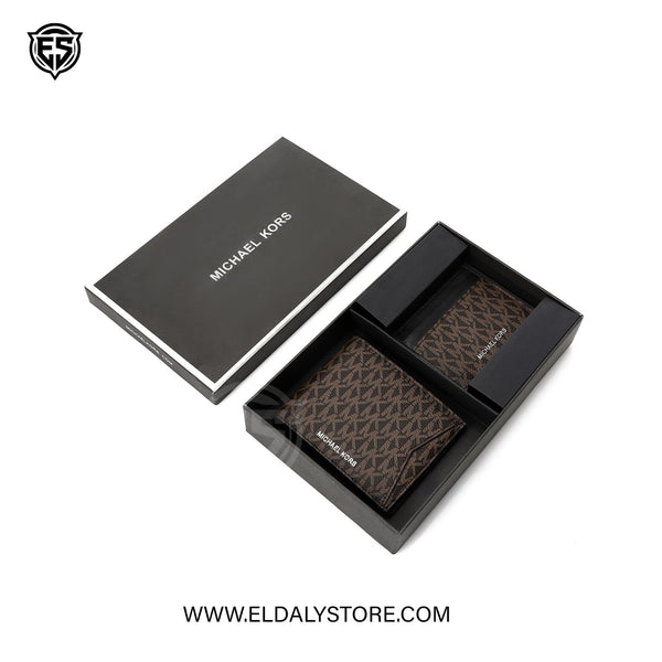 Michael Kors Signature Brown Monogram Bifold Wallet and Cardholder Set