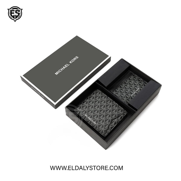 Michael Kors Men’s Signature Logo Bifold Wallet & Card Case Set – Black