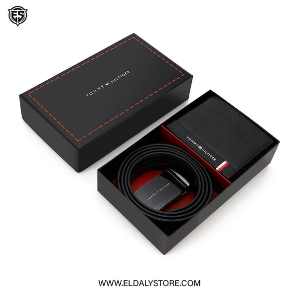 Tommy Hilfiger Leather Belt & Wallet Set – Black Edition