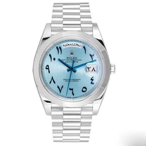 ROLEX DAY-DATE ARABIC WATCH BLUE WITH STAINLESS STEEL SILVER BELT