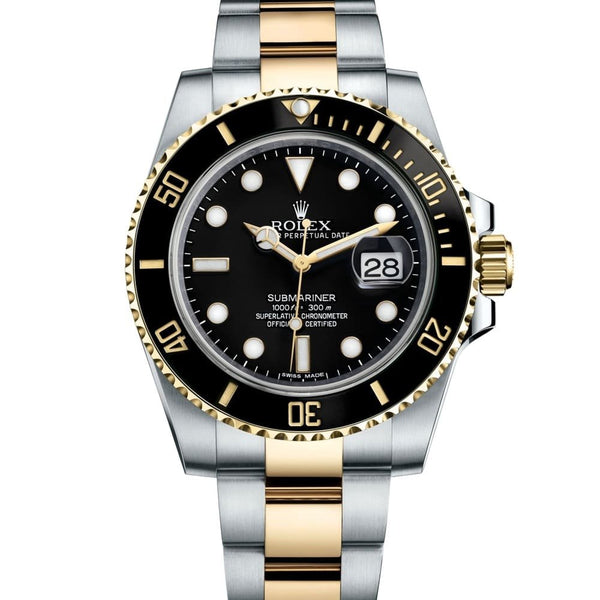 ROLEX OYSTER PERPETUAL SUBMARINER CERAMIC BEZEL WATCH BLACK WITH STAINLESS STEEL SILVER&GOLD BELT