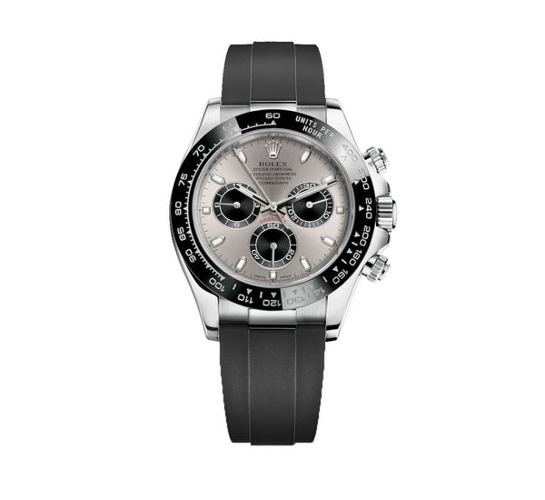 ROLEX OYSTER PERPETUAL SUPERLATIVE CHRONOMETER OFFICIALLY CERTIFIED COSMOGRAPH DAYTONE WATCH GRAY WITH RUBBER BLACK BELT