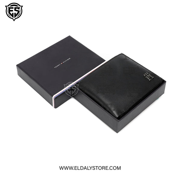 Tommy Hilfiger Men’s Monogram Perforated Leather Bifold Wallet – Black