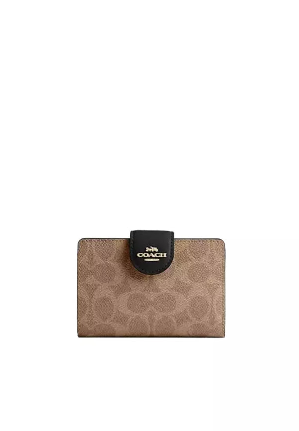 Coach Medium Corner Zip Wallet In Signature Canvas in tan black