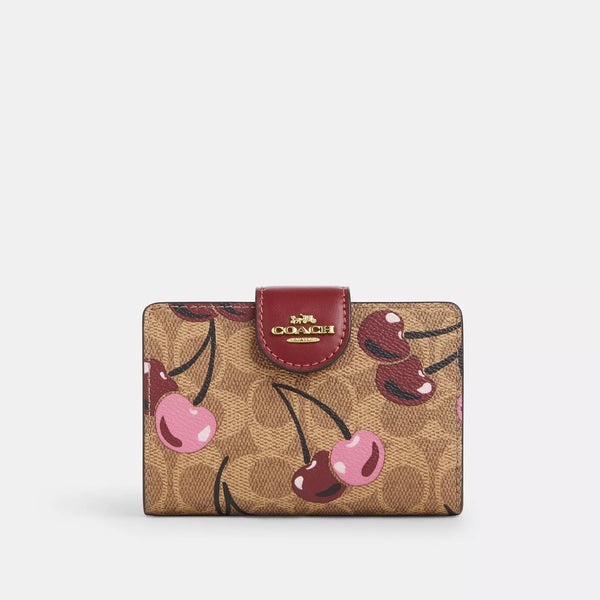 Coach Medium Corner Zip Wallet in Signature Canvas with Cherry Print.