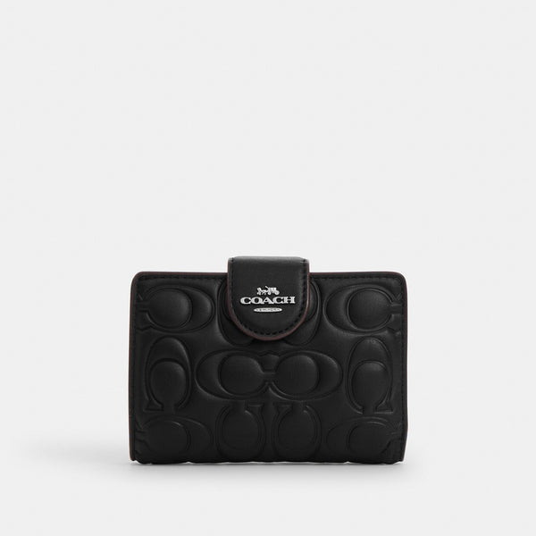 Medium Corner Zip Wallet With Signature Leather – Silver/Black