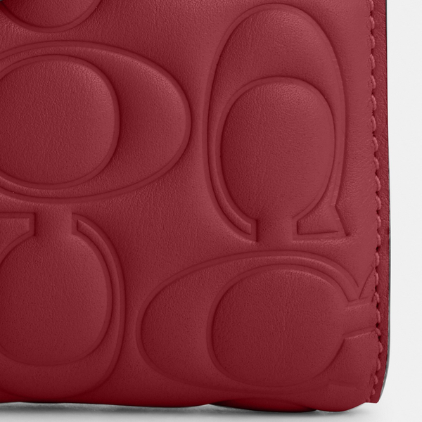 Medium Corner Zip Wallet With Signature Leather – Gold/Cherry