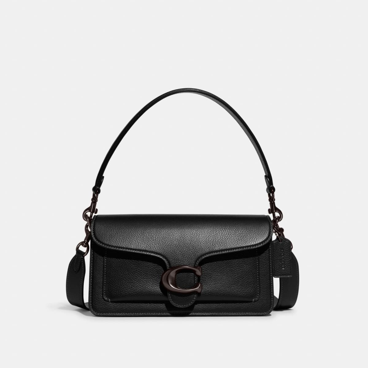 Coach Tabby Shoulder Bag 26 in Pewter Black polished pebble leather with detachable straps