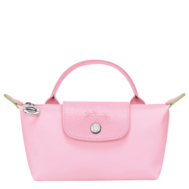 Longchamp Le Pliage Green Pouch with Pink Handle - Eldaly
