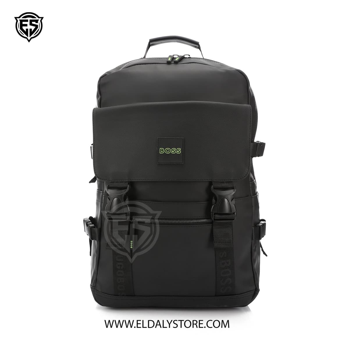 Hugo Boss Matte Technical Backpack with Lime Accents - Front View