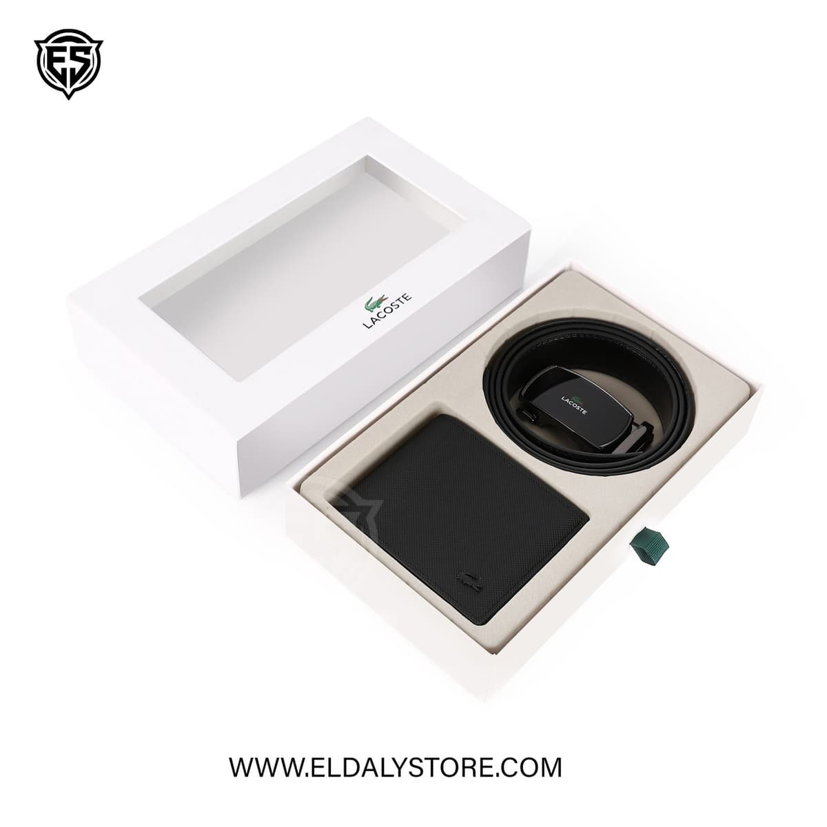 Lacoste Men’s Executive Set – Textured Leather Bi-Fold Wallet & Automatic Buckle Belt