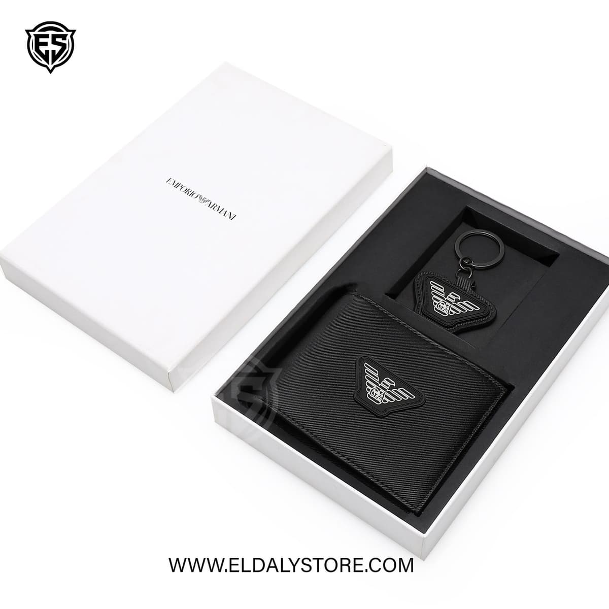 Emporio Armani Textured Wallet & Keychain Set