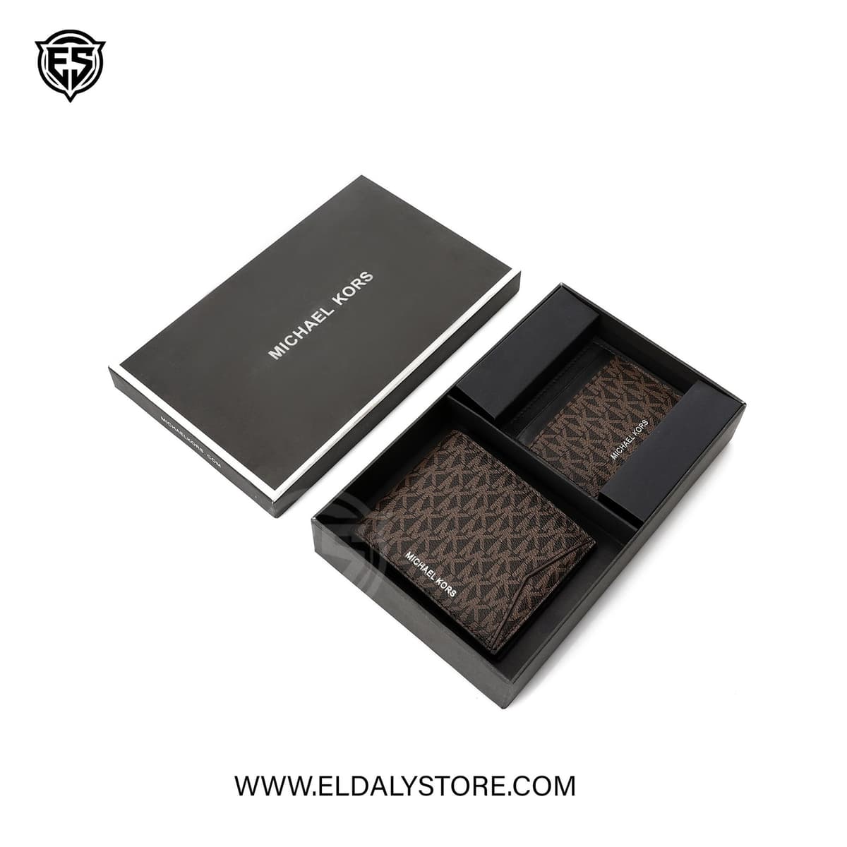 Michael Kors Signature Brown Monogram Bifold Wallet and Cardholder Set