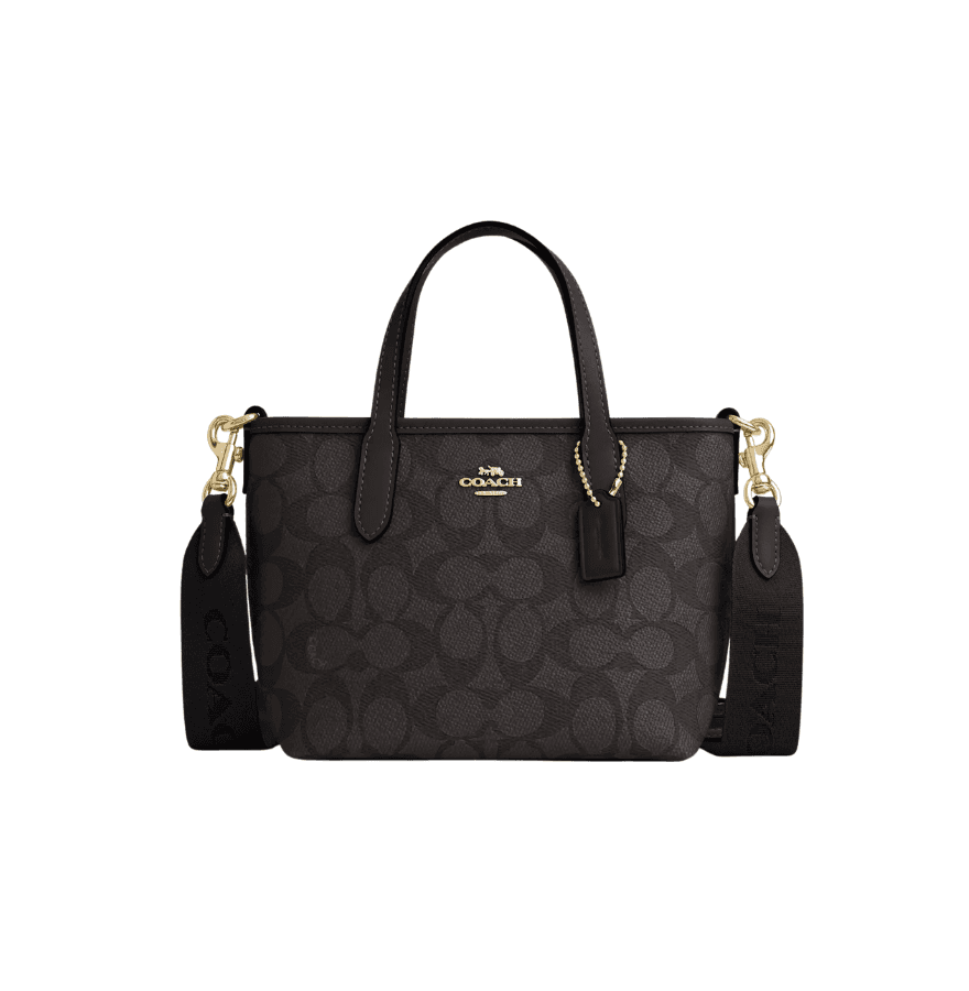 Coach City Mini Tote Bag In Signature Canvas Walnut Black