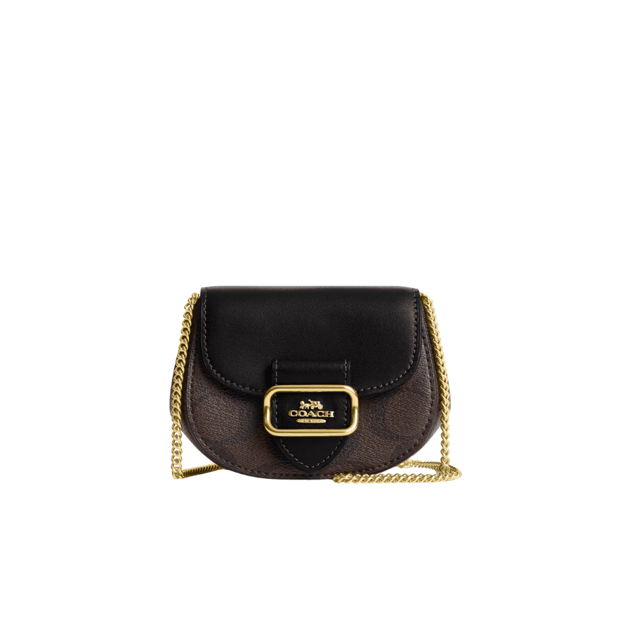 Coach Morgan Card Case On A Chain In Blocked Signature Canvas Walnut Black