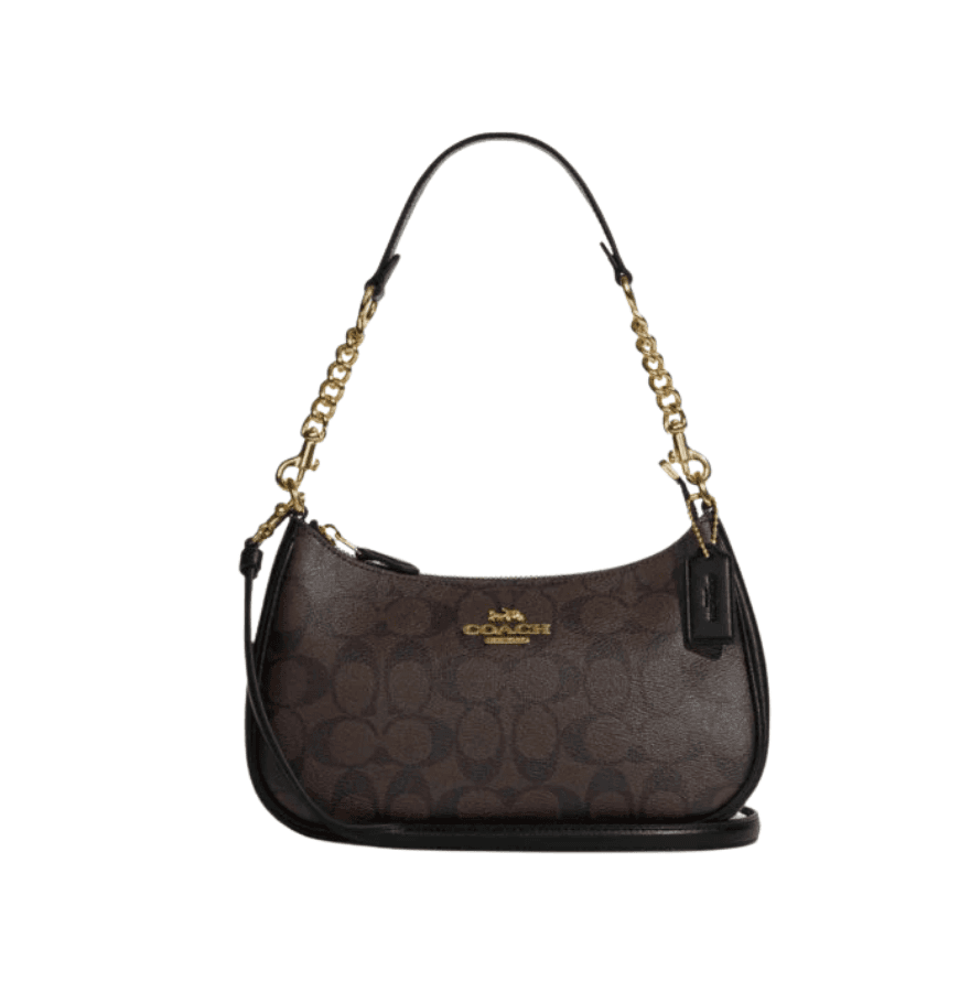 Coach Teri Shoulder Bag In Signature Canvas Brown Black