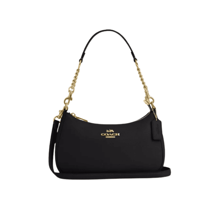 Coach Teri Shoulder Bag In pebbled leather Gold Black