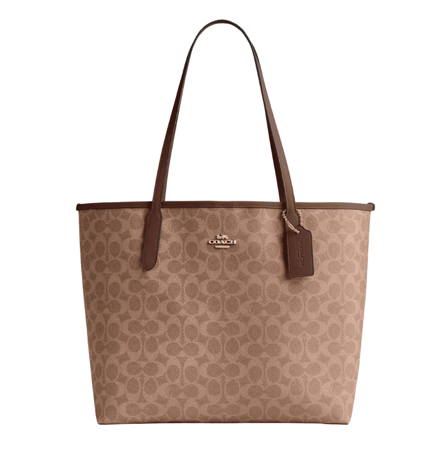 Coach City Tote Bag In Signature Canvas Tan Brown