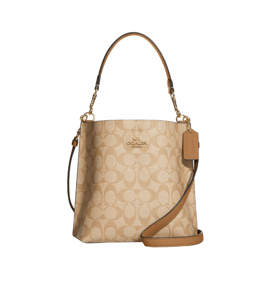 Coach Mollie Bucket Bag 22 In Signature Canvas Light Khaki Light Saddle
