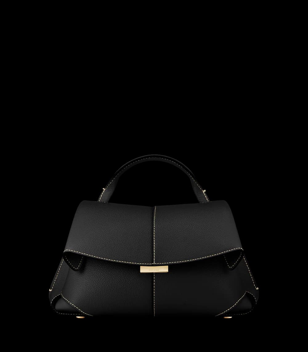 Polène Mokki Mini Edition Textured Black with Ecru Stitching