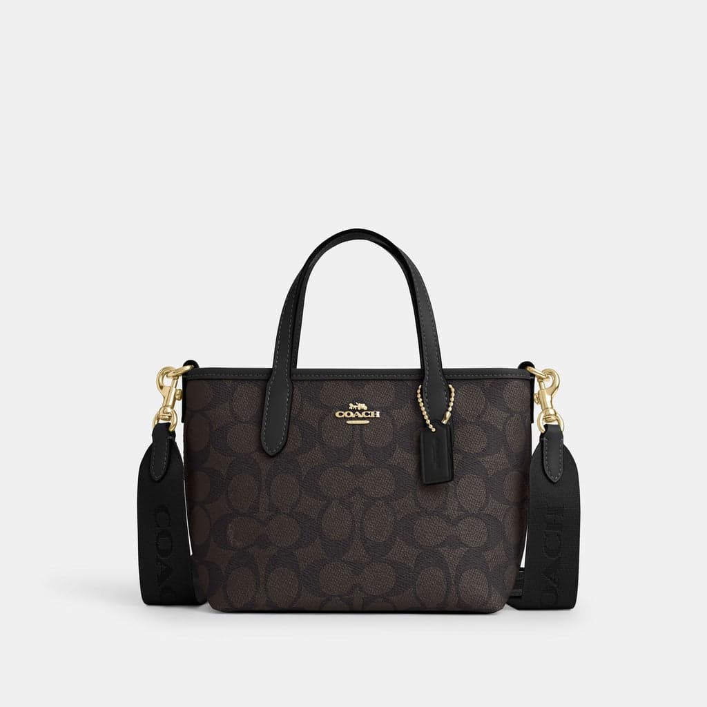 Coach City Mini Tote Bag In Signature Canvas brown gold