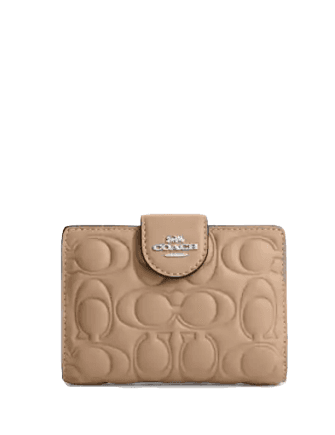 Coach Medium Corner Zip Wallet With Signature Leather in beige