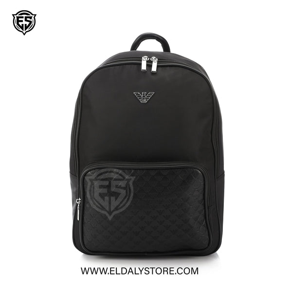 Emporio Armani Eagle Logo Textured Front Backpack – Black