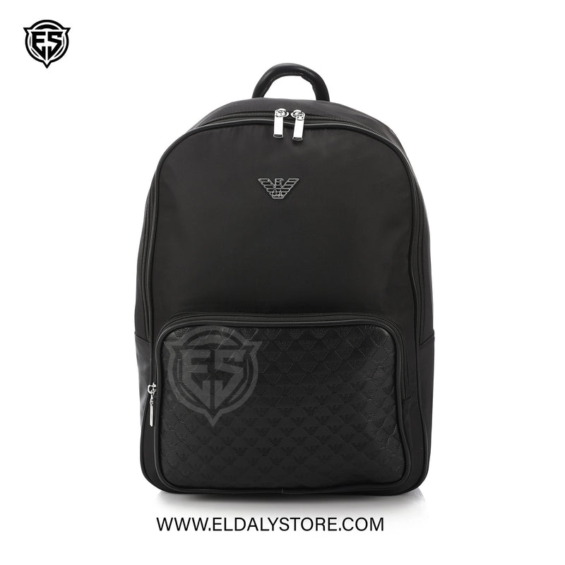 Emporio Armani Eagle Logo Textured Front Backpack – Black