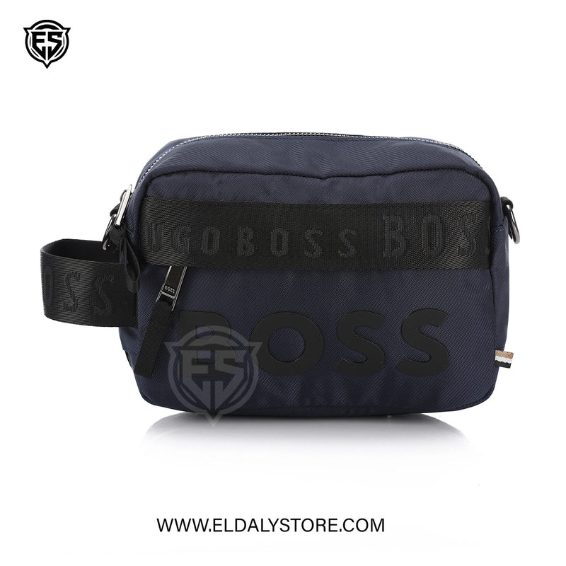 BOSS Men’s Navy Blue Crossbody Reporter Bag with Logo Detailing