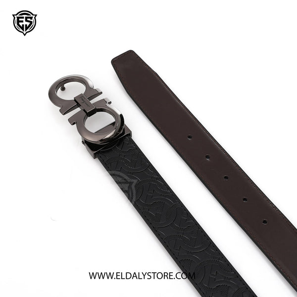Salvatore Ferragamo Men’s Embossed Gancini Leather Belt – Black