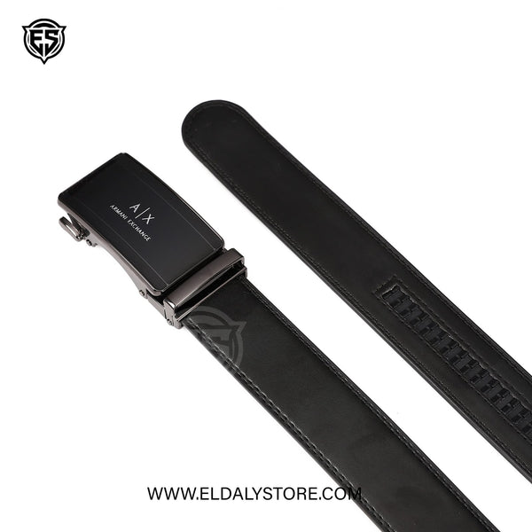 Armani Exchange Men’s Black Leather Automatic Ratchet Belt