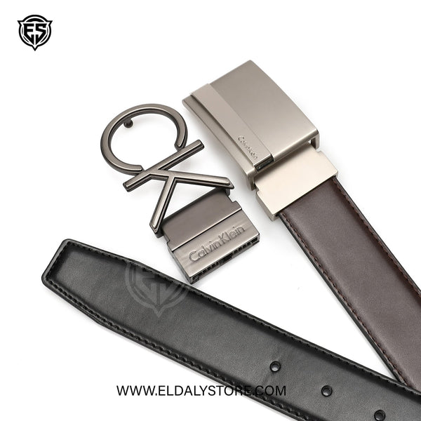 Calvin Klein Reversible Leather Belt with Two Interchangeable Buckles