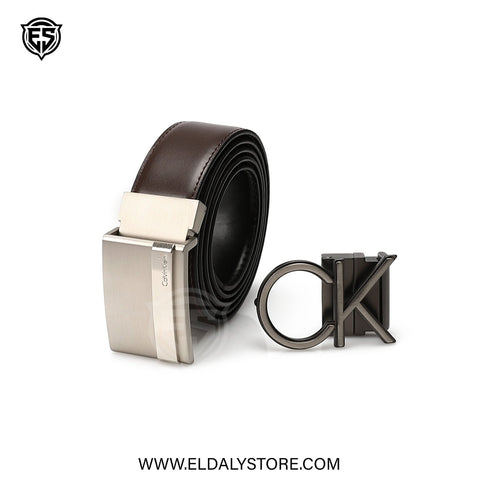 Calvin Klein Reversible Leather Belt with Two Interchangeable Buckles
