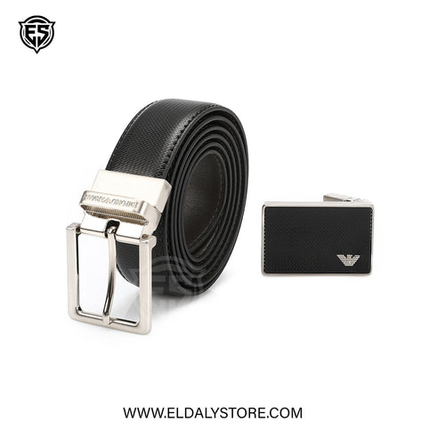 Emporio Armani Reversible Leather Belt Set with Interchangeable Buckles