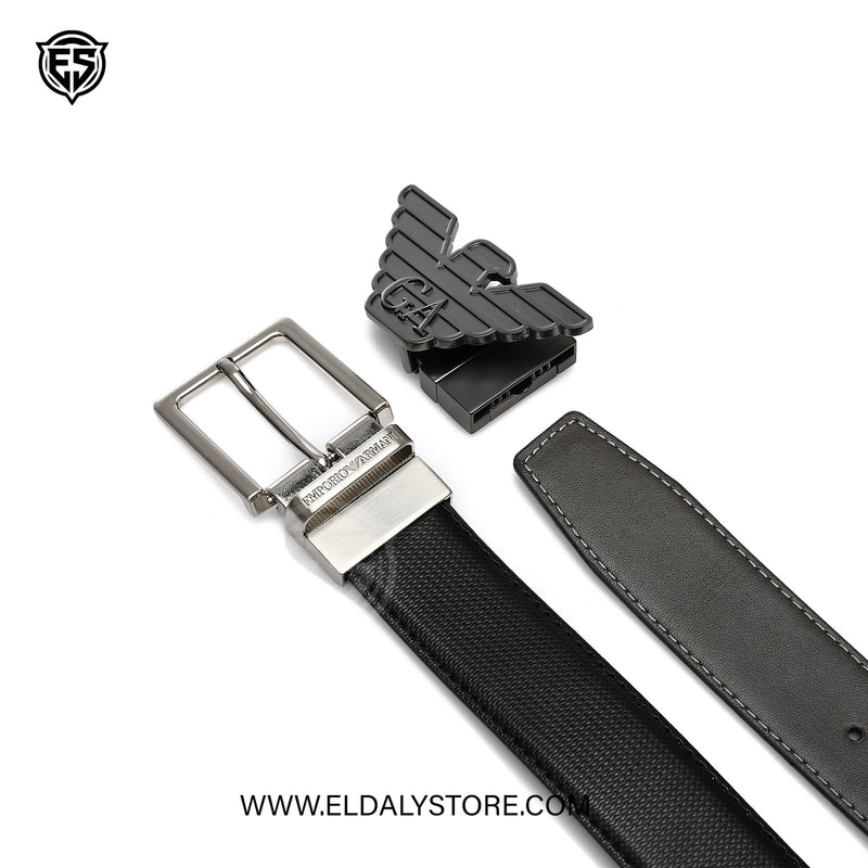 Emporio Armani Reversible Leather Belt Set with Interchangeable Buckles