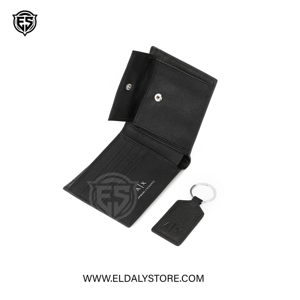 Armani Exchange A|X men's boxed set featuring bottles of wine and accessories in elegant packaging.