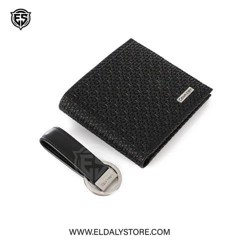 Calvin Klein Embossed Monogram Slimfold Wallet and Keychain Set