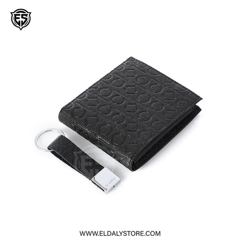 Calvin Klein Men’s Monogram Leather Bifold Wallet and Key Fob Set