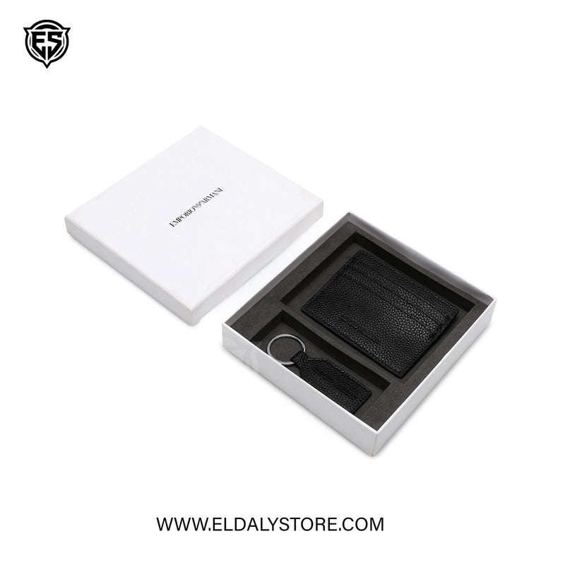 Emporio Armani Pebbled Leather Card Holder & Keychain Set