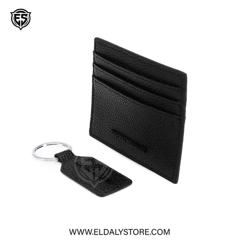 Emporio Armani Pebbled Leather Card Holder & Keychain Set