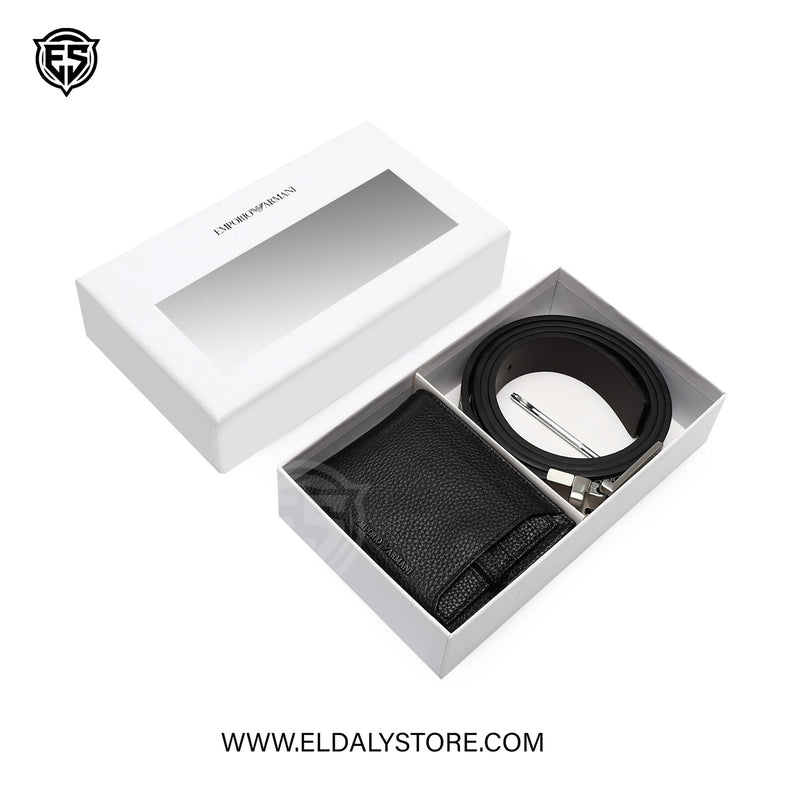 Emporio Armani Men’s Leather Belt & Wallet Set